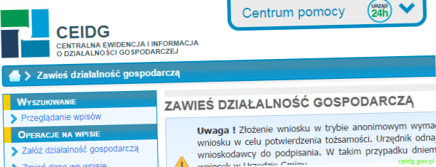 Działalność gospodarcza zawieszenie